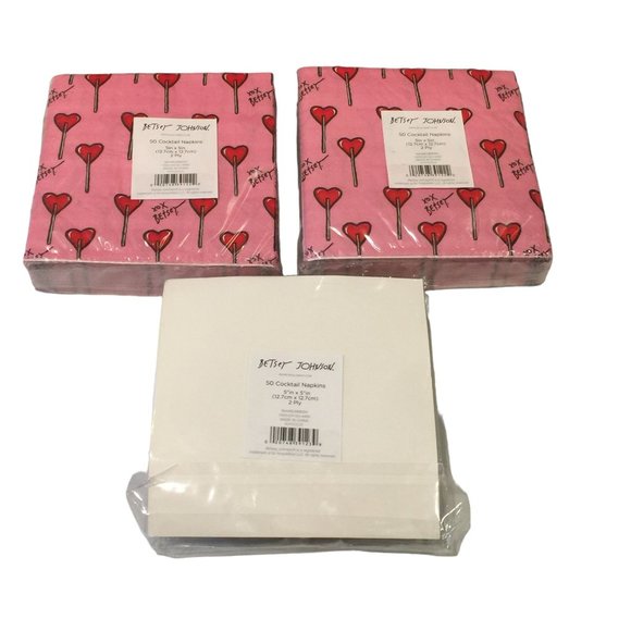 Betsey Johnson Cocktail Napkins Set of 3 Red Lips Heart Lollipops 50 per Package - Picture 2 of 4